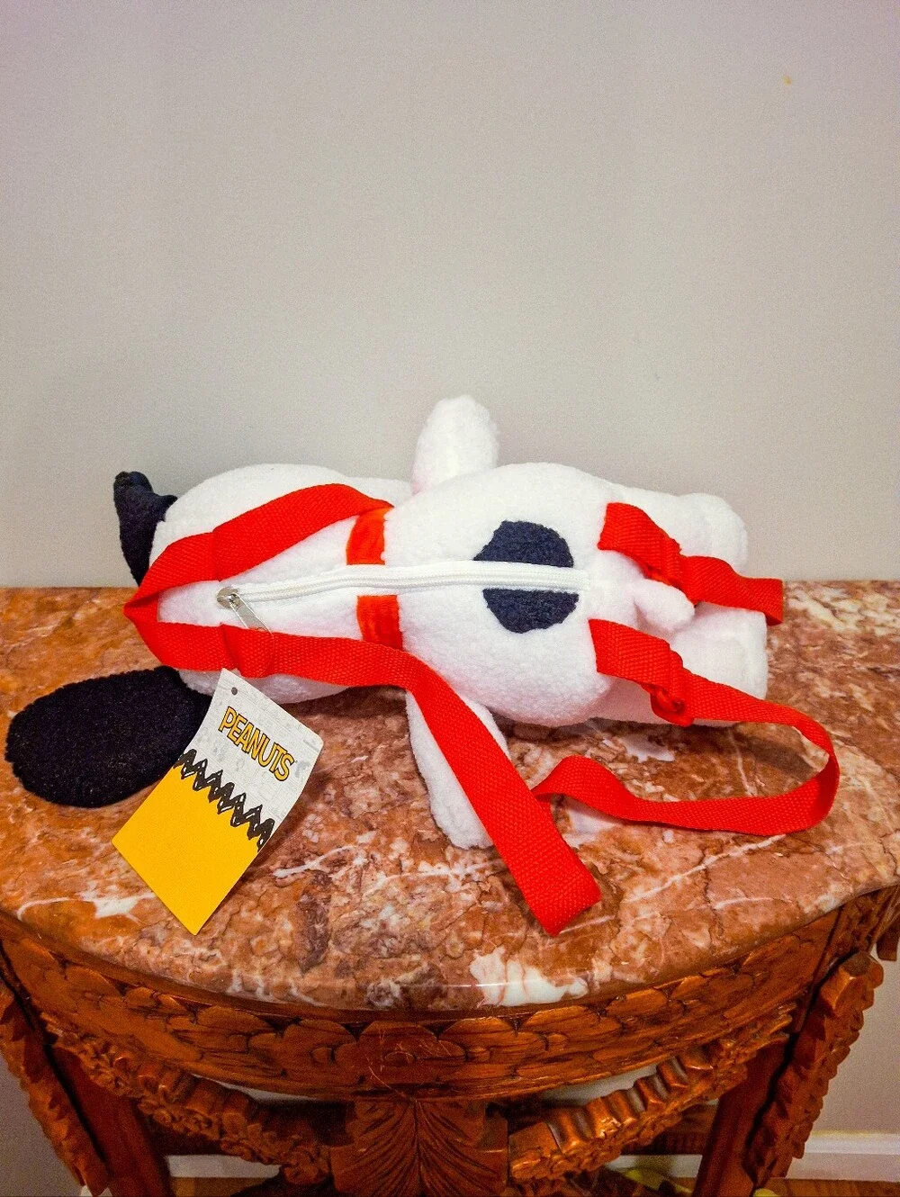 Snoopy Plush White & Black Backpack with Red Straps